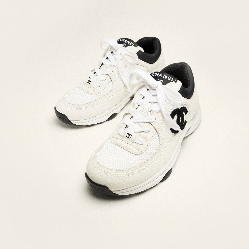 CHANEL Classic White and Black Sneakers